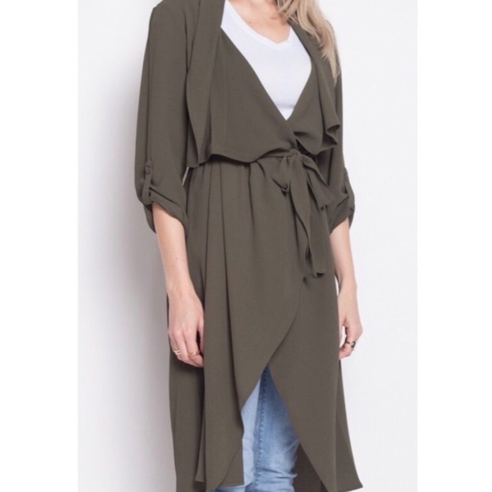 Olive Cardigan Jacket Tie Waist